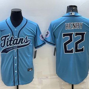 Tennessee Titans #22 Derrick Henry Blue With Patch Cool Base Stitched Baseball Jersey