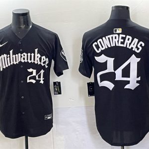Milwaukee Brewers #24 William Contreras Black 'Gothic 414 Shadows Edition' Vapor Premier Limited Stitched Jersey