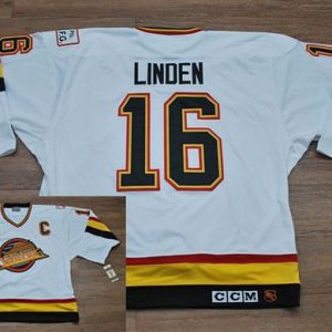 Canucks #16 Trevor Linden Stitched White CCM Throwback Vintage Jersey