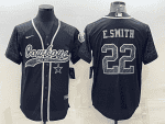 Dallas Cowboys #22 Emmitt Smith Black Reflective With Patch Cool Base Stitched Baseball Jersey