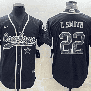 Dallas Cowboys #22 Emmitt Smith Black Reflective With Patch Cool Base Stitched Baseball Jersey