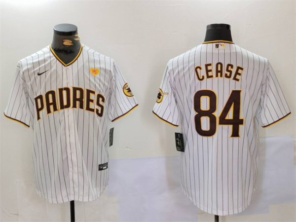San Diego Padres #84 Dylan Cease White With PS Patch Cool Base Stitched Jersey