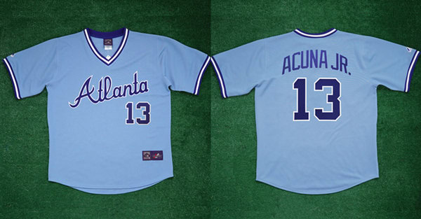 Atlanta Braves #13 Ronald Acuna Jr 1982 Light Blue Cool Base Stitched Baseball Jersey