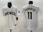 Milwaukee Brewers #11 Jackson Chourio White Pinstripe 2025 With Patch Stitched Jersey