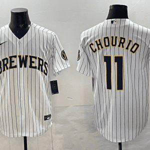 Milwaukee Brewers #11 Jackson Chourio White Pinstripe 2025 With Patch Stitched Jersey