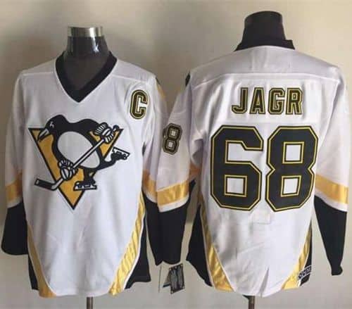 Penguins #68 Jaromir Jagr White CCM Throwback Stitched Jersey