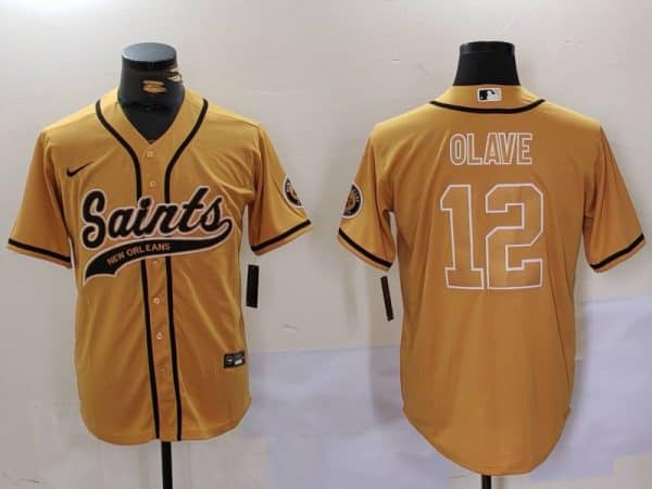 New Orleans Saints #12 Chris Olave Gold Cool Base Stitched Jersey