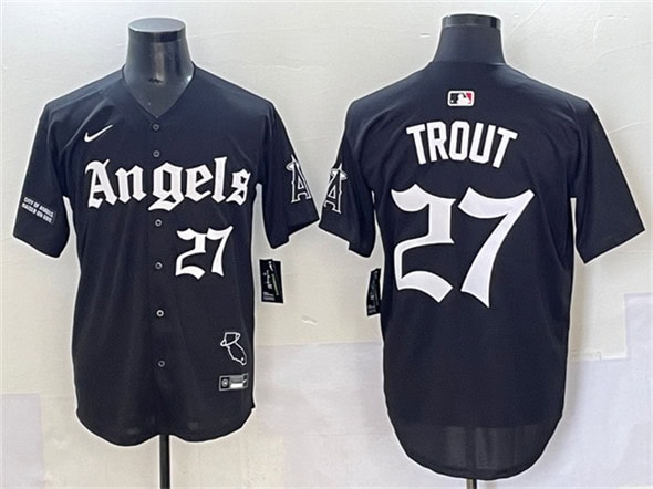 Los Angeles Angels #27 Mike Trout Black 'Gothic Halo Edition' Vapor Limited Stitched Jersey
