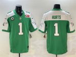 Philadelphia Eagles #1 Jalen Hurts Green White 2025 Super Bowl LIX Patch And 4-Star C Patch F.U.S.E. Vapor Untouchable Limited Stitched Jersey