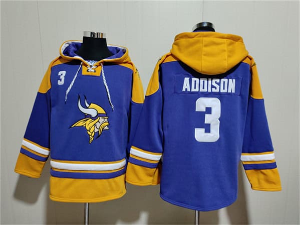 Minnesota Vikings #3 Jordan Addison Purple Yellow Ageless Must-Have Lace-Up Pullover Hoodie