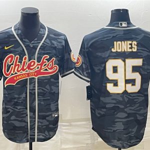 Kansas City Chiefs #95 Chris Jones Gray Camo With Patch Cool Base Stitched Jersey