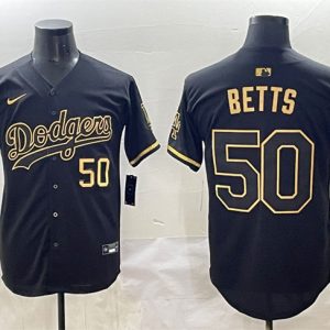 Los Angeles Dodgers #50 Mookie Betts Black Gold Limited Stitched Jersey