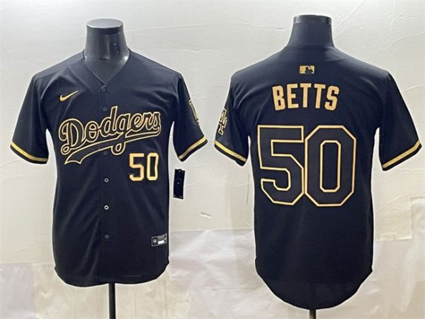 Los Angeles Dodgers #50 Mookie Betts Black Gold Limited Stitched Jersey