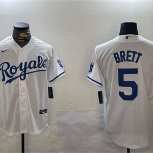 Kansas City Royals #5 George Brett White Cool Base Stitched Jersey
