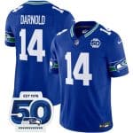 Seattle Seahawks #14 Sam Darnold Royal 2025 F.U.S.E 50th Anniversary Patch Throwback Vapor Limited Football Stitched Jersey