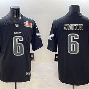 Philadelphia Eagles #6 DeVonta Smith Black 2025 Super Bowl LIX Patch Fashion New Vapor Untouchable Limited Stitched Jersey