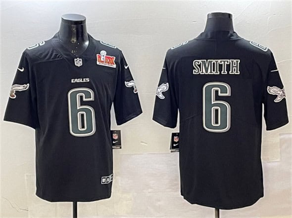 Philadelphia Eagles #6 DeVonta Smith Black 2025 Super Bowl LIX Patch Fashion New Vapor Untouchable Limited Stitched Jersey