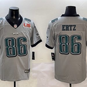 Philadelphia Eagles #86 Zach Ertz Gray 2025 Super Bowl LIX Patch Vapor Untouchable Limited Stitched Jersey