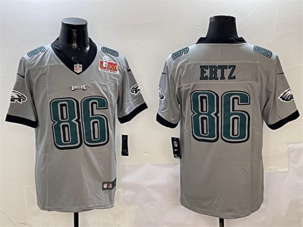 Philadelphia Eagles #86 Zach Ertz Gray 2025 Super Bowl LIX Patch Vapor Untouchable Limited Stitched Jersey