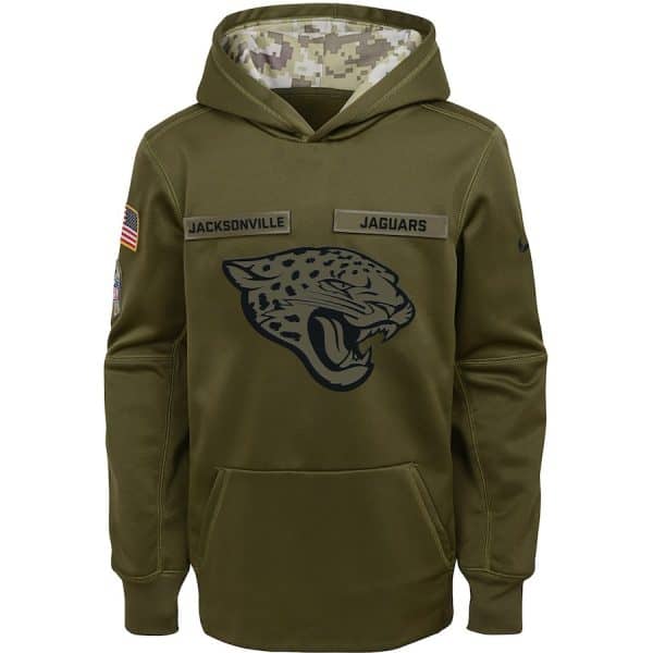 Youth Jacksonville Jaguars Olive Salute To Service Pullover Performance NFL Hoodie