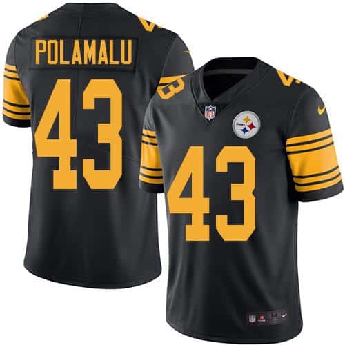 Steelers #43 Troy Polamalu Black Stitched Limited Rush Nike Jersey