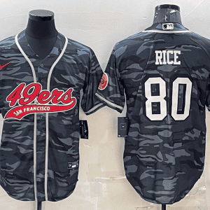 San Francisco 49ers #80 Jerry Rice Grey Camo With Patch Cool Base Stitched Baseball Jersey