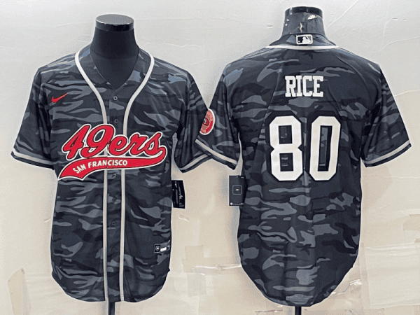 San Francisco 49ers #80 Jerry Rice Grey Camo With Patch Cool Base Stitched Baseball Jersey
