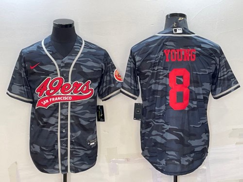 San Francisco 49ers #8 Steve Young Grey Red Camo With Patch Cool Base Stitched Baseball Jersey