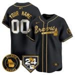 Atlanta Braves Customized Black Gold 2024 Spring Training Patch Limited Stitched Jersey