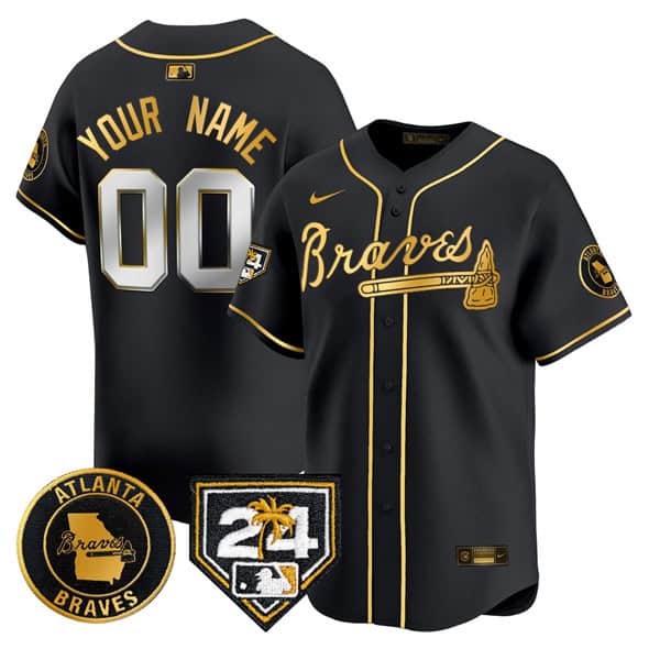 Atlanta Braves Customized Black Gold 2024 Spring Training Patch Limited Stitched Jersey