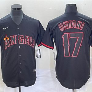 Los Angeles Angels #17 Shohei Ohtani Black Red Cool Base Stitched Jersey