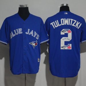 Toronto Blue Jays #2 Troy Tulowitzki Blue Team Logo Print Cool Base Stitched Jersey