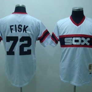 Mitchell And Ness White Sox #72 Carlton Fisk Stitched White Throwback Jersey
