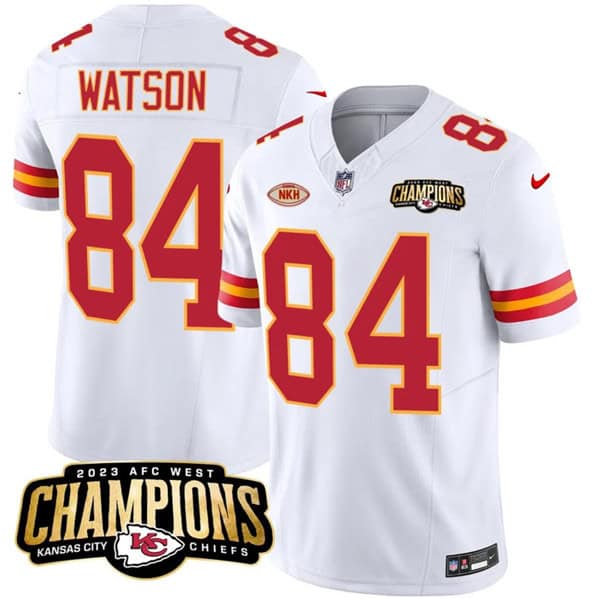 Kansas City Chiefs #84 Justin Watson White 2023 F.U.S.E. AFC West Champions With "NKH" Patch Vapor Untouchable Limited Stitched Jersey
