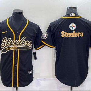 Pittsburgh Steelers Black Team Big Logo With Patch Cool Base Stitched Baseball Jersey