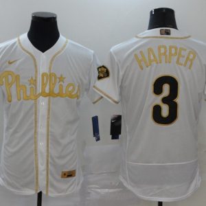 Philadelphia Phillies #3 Bryce Harper White Golden Stitched Jersey
