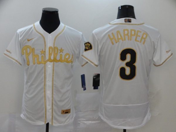Philadelphia Phillies #3 Bryce Harper White Golden Stitched Jersey