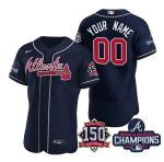 Atlanta Braves Navy Customized Custom 2021 World Series Champions With 150th Anniversary Stitched Jersey