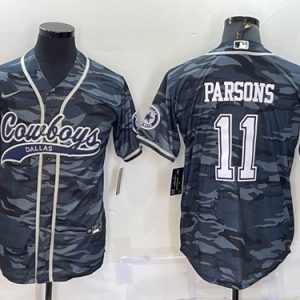 Dallas Cowboys #11 Micah Parsons Gray Camo With Patch Cool Base Stitched Baseball Jersey