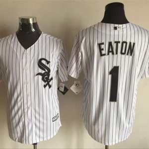 White Sox #1 Adam Eaton White(Black Strip) New Cool Base Stitched Jersey