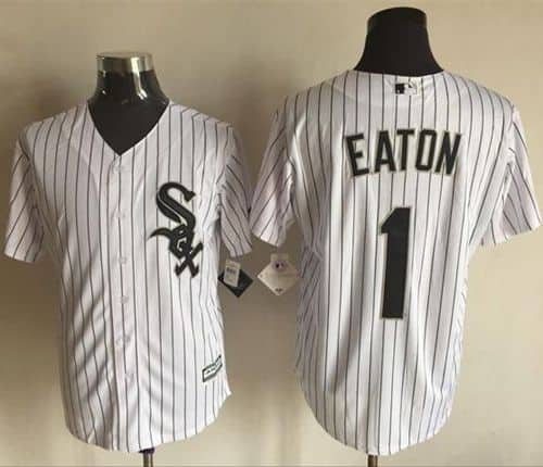 White Sox #1 Adam Eaton White(Black Strip) New Cool Base Stitched Jersey
