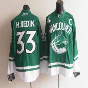 Canucks St Patty's Day #33 Henrik Sedin Green Stitched Jersey