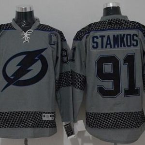 Lightning #91 Steven Stamkos Charcoal Cross Check Fashion Stitched Jersey