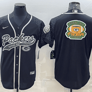Green Bay Packers Black Reflective Team Big Logo With Patch Cool Base Stitched Baseball Jersey