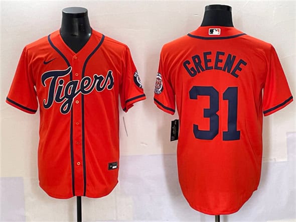 Detroit Tigers #31 Riley Greene Orange With Patch Cool Base Stitched Jersey