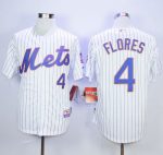 Mets #4 Wilmer Flores White(Blue Strip) Home Cool Base Stitched Jersey