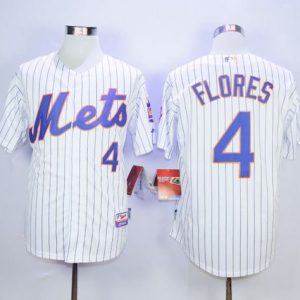 Mets #4 Wilmer Flores White(Blue Strip) Home Cool Base Stitched Jersey