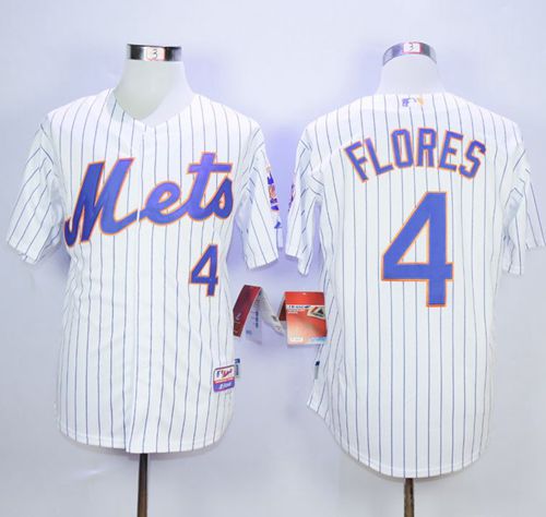 Mets #4 Wilmer Flores White(Blue Strip) Home Cool Base Stitched Jersey