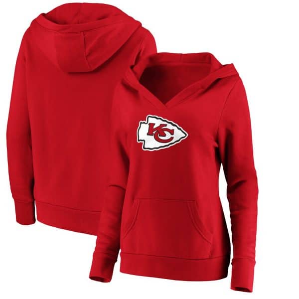 Kansas City Chiefs Red Primary Team Logo V-Neck Pullover Hoodie(Run Small)