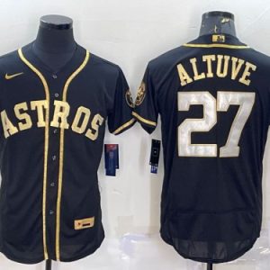 Houston Astros #27 Jose Altuve Black Gold Flex Base Stitched Jersey